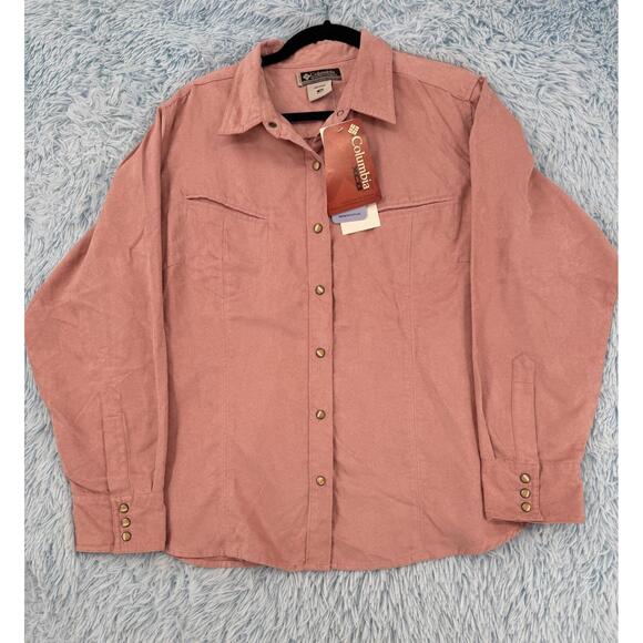 Columbia Women’s 1X Plus Shirt Rosa Siskiyou Pass Long Sleeve Snap Button Outdoo - Picture 2 of 15